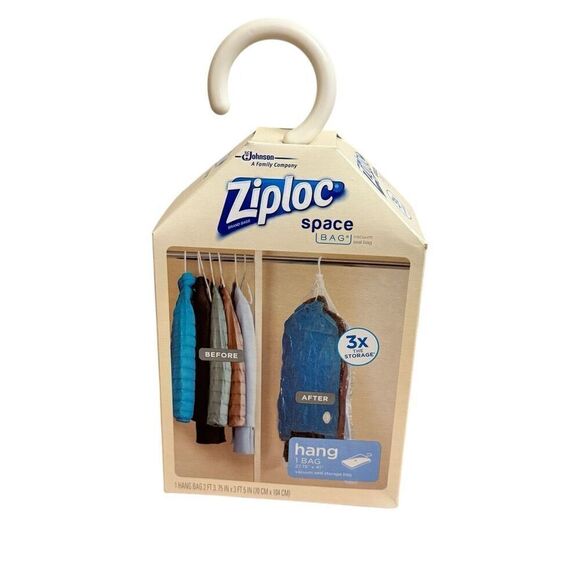 Ziploc Space Bag 1 Hang Bag Airtight Waterproof Reusable Fits 5 Suits or Jackets - Picture 1 of 4
